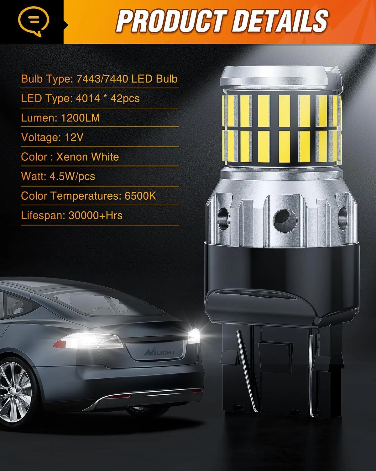 7440 7441 7443 T20 992 W21W 6500k Xenon White LED Bulbs (Pairs)