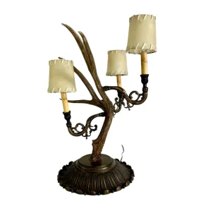 Antler Table Lamp with Three Candle Sticks, Brass Base, Vintage Look