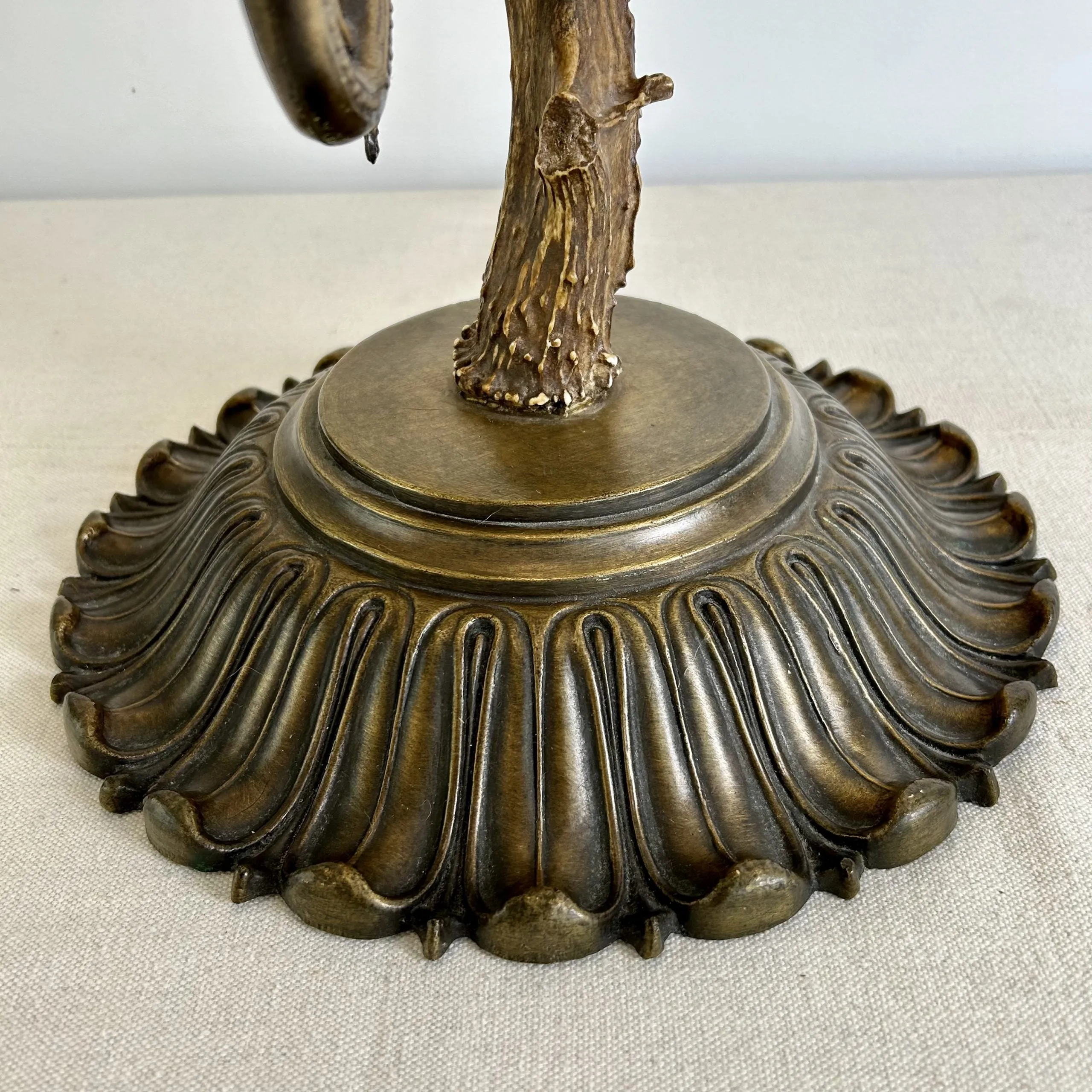 Antler Table Lamp with Three Candle Sticks, Brass Base, Vintage Look