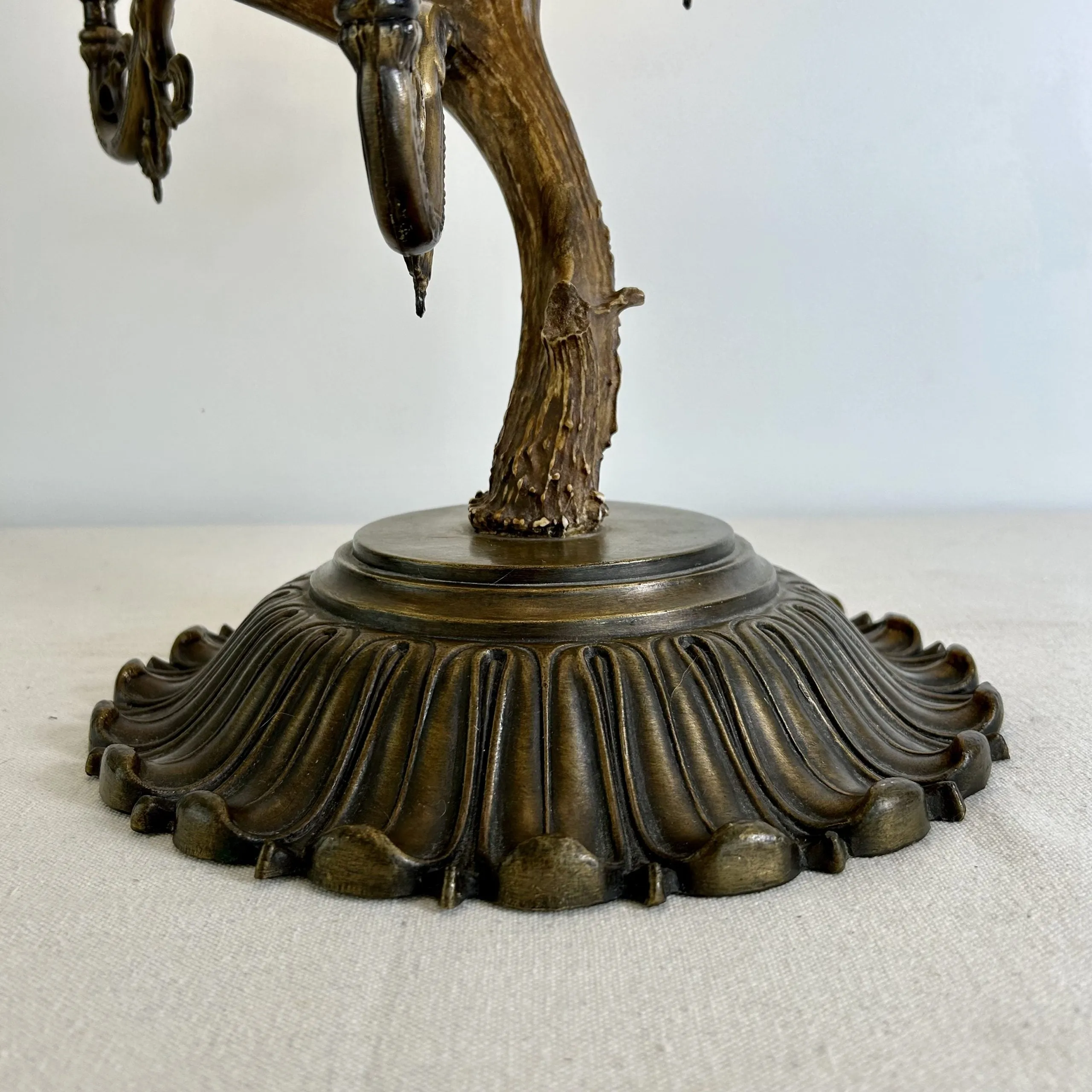 Antler Table Lamp with Three Candle Sticks, Brass Base, Vintage Look