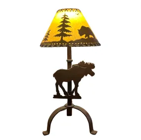 Black Forest Decor, Moose Table Lamp Metal, Rust Finish With Shade