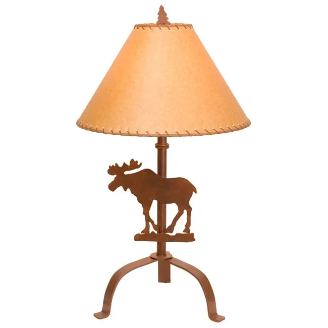 Black Forest Decor, Moose Table Lamp Metal, Rust Finish With Shade