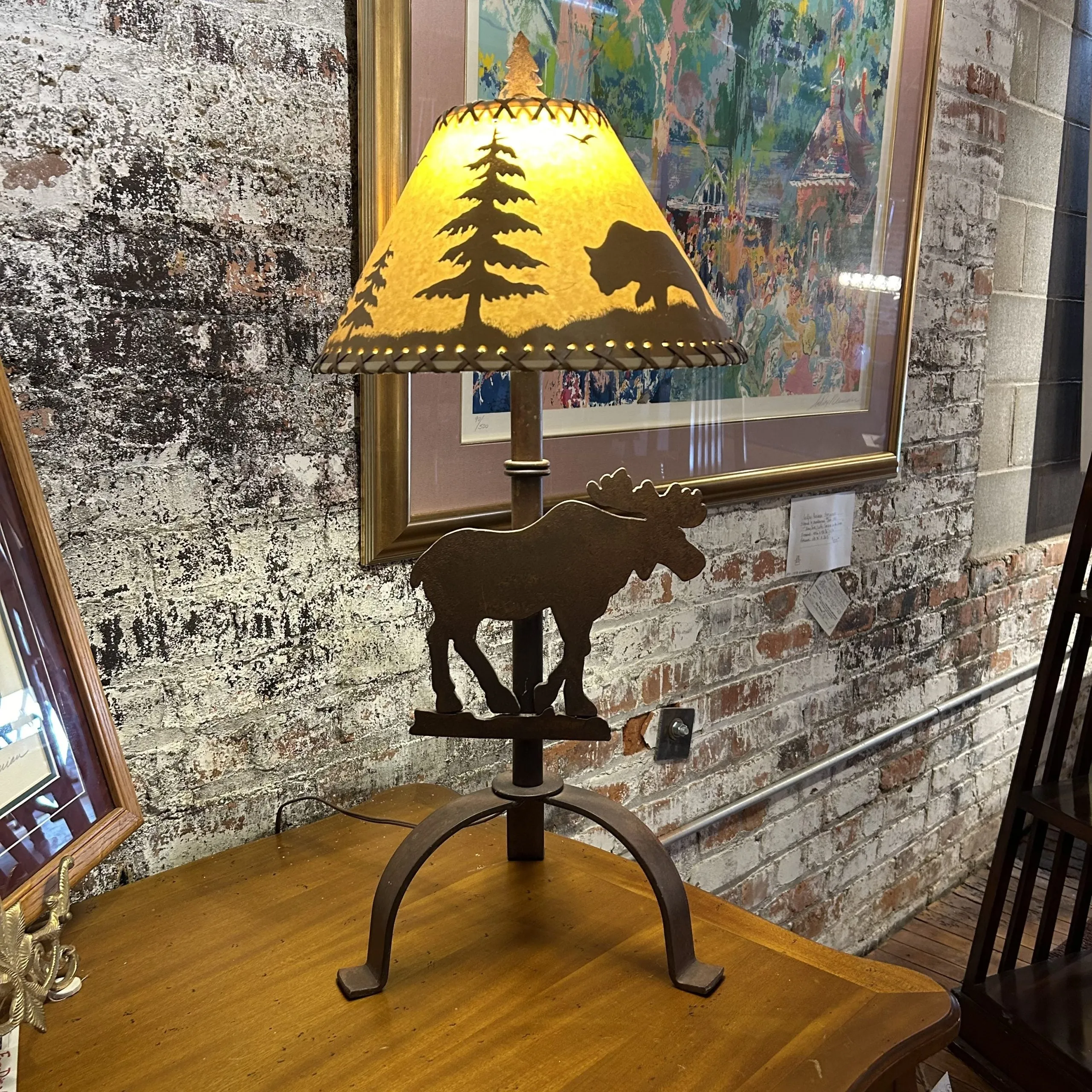 Black Forest Decor, Moose Table Lamp Metal, Rust Finish With Shade