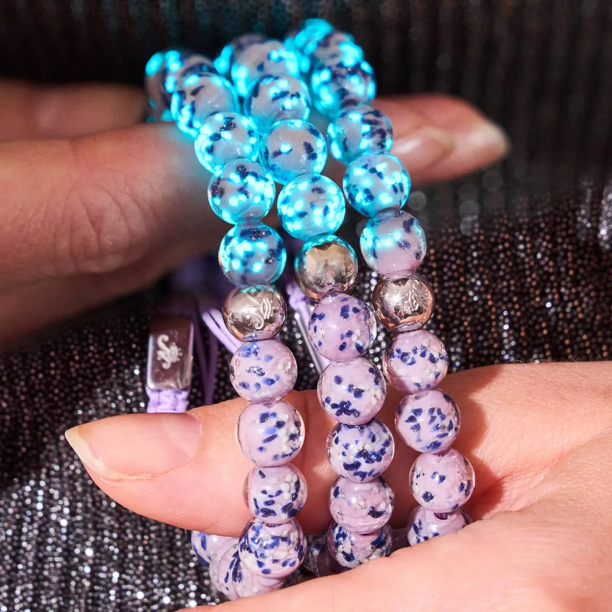 Blue Iris | Silver | Firefly Glass Macrame Bracelet