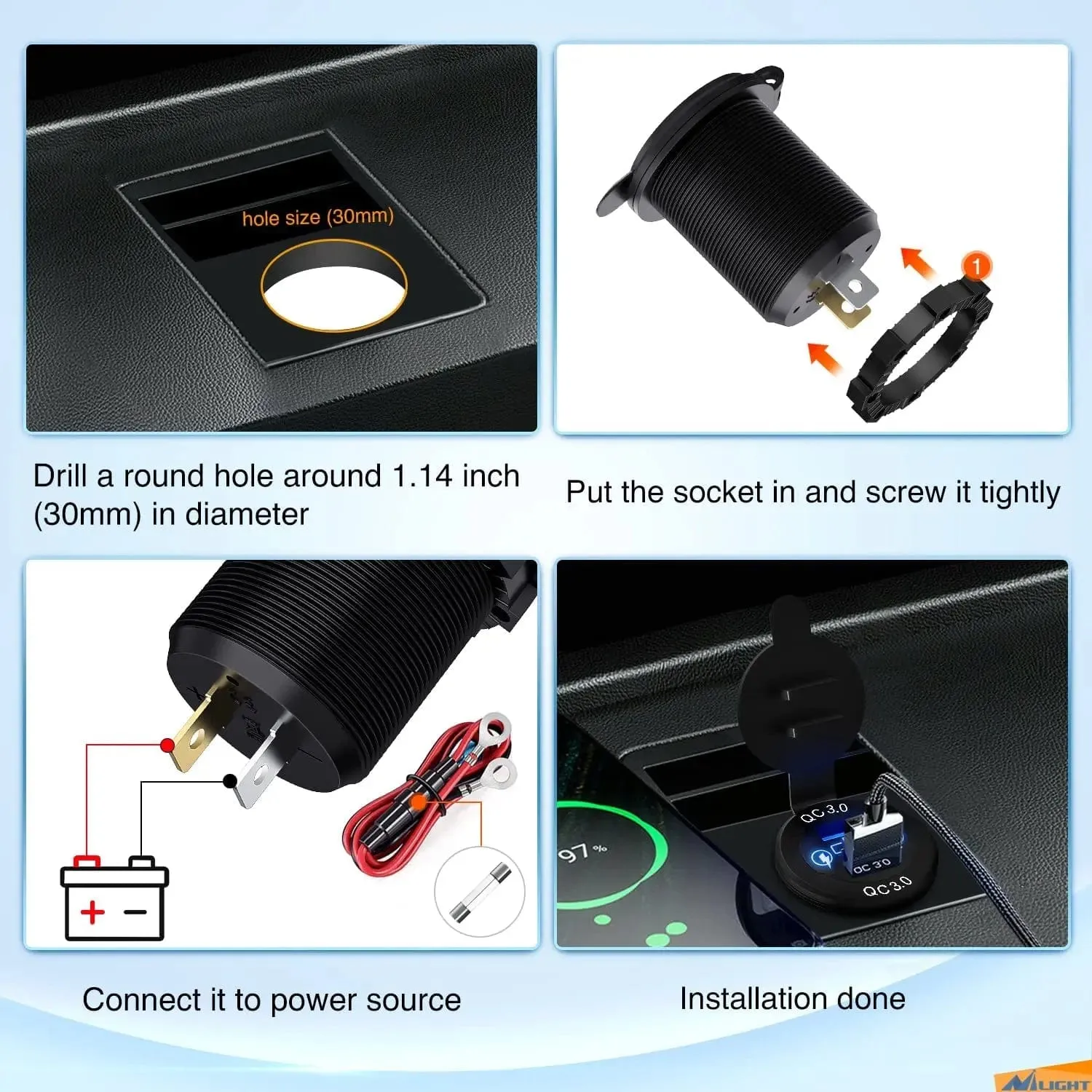 Blue LED PD Type C Dual QC 3.0 USB Socket Charger