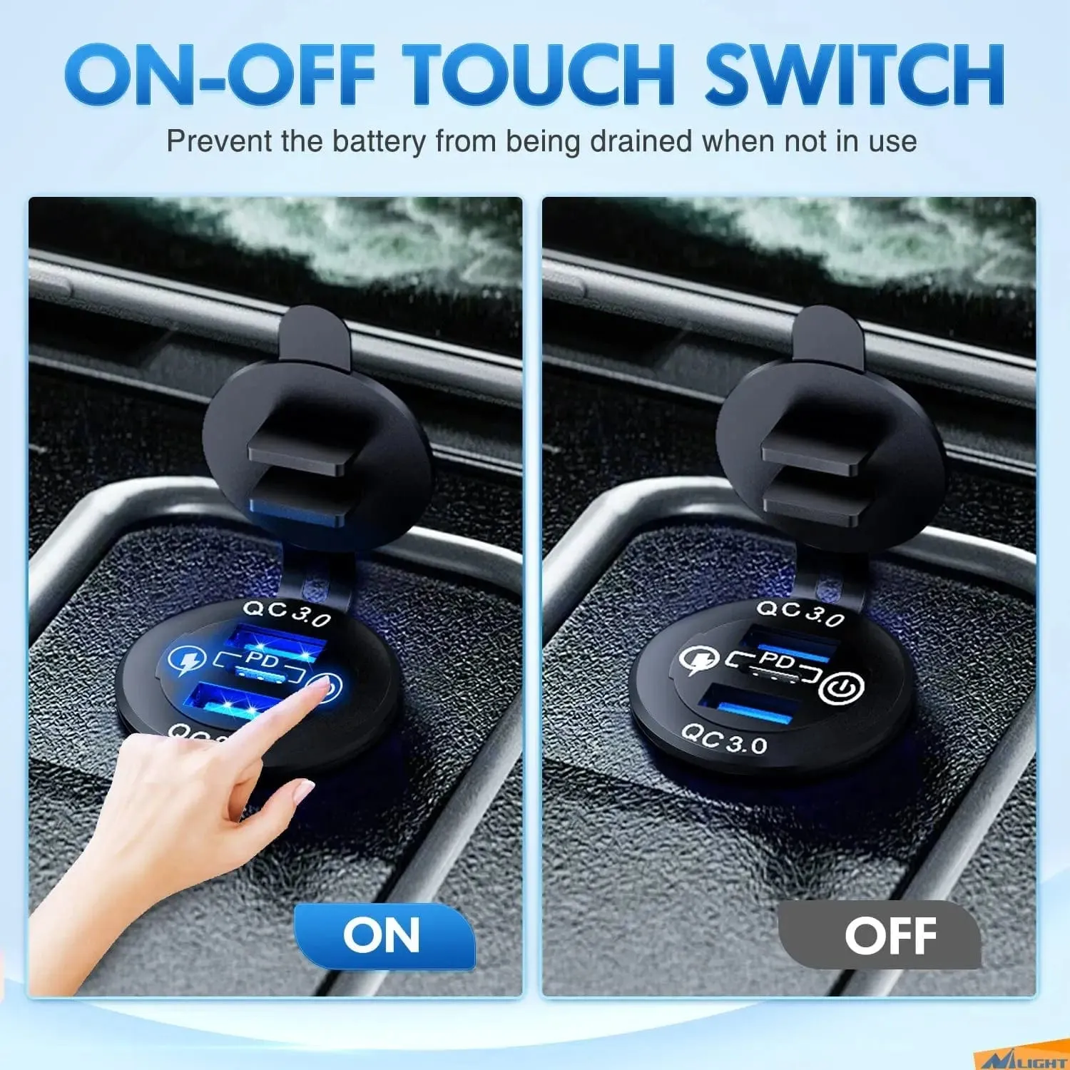 Blue LED PD Type C Dual QC 3.0 USB Socket Charger