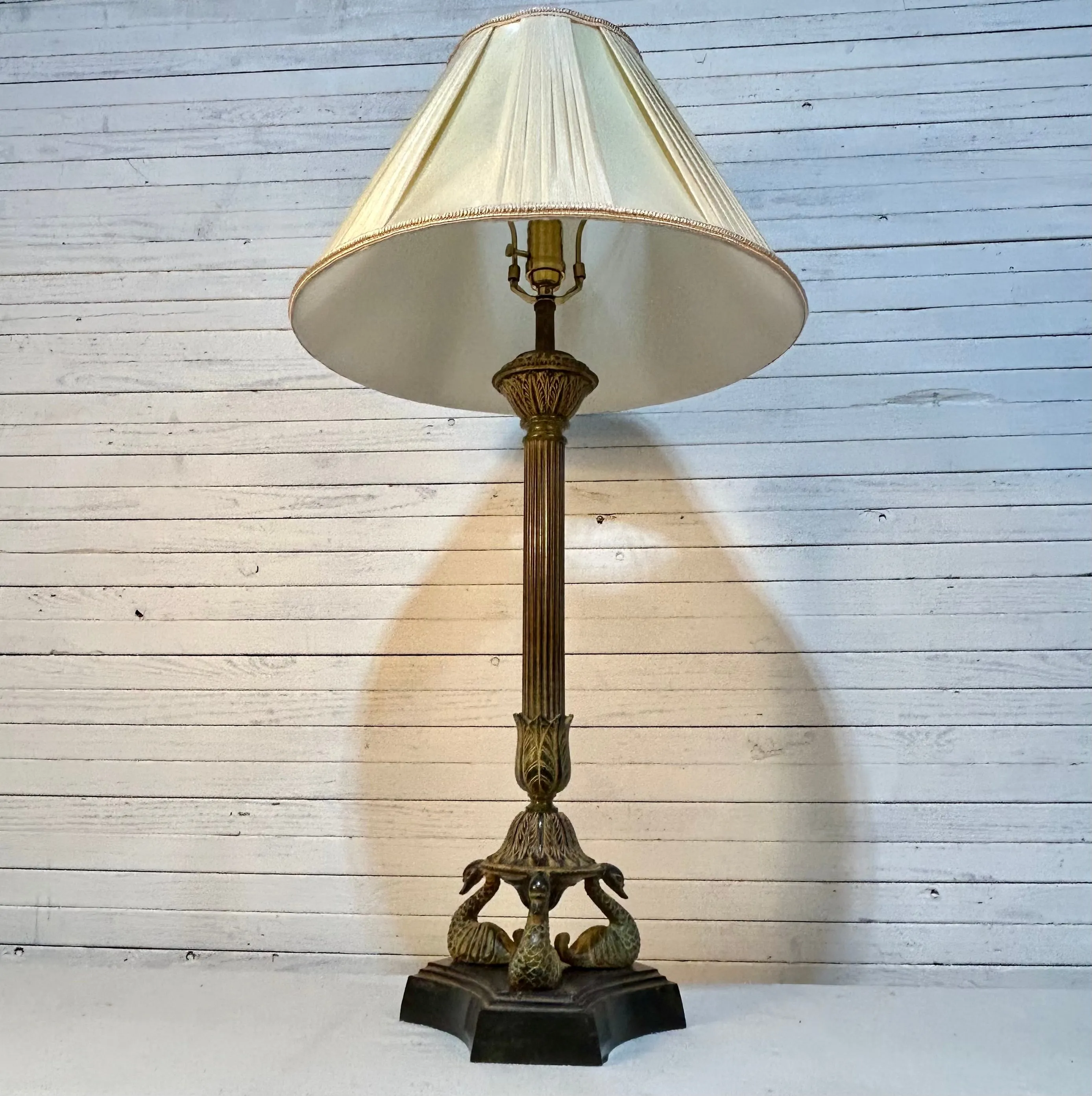 Bradburn Gallery Table Lamp, Metal Three Swans Base, Pleated Ivory Shade