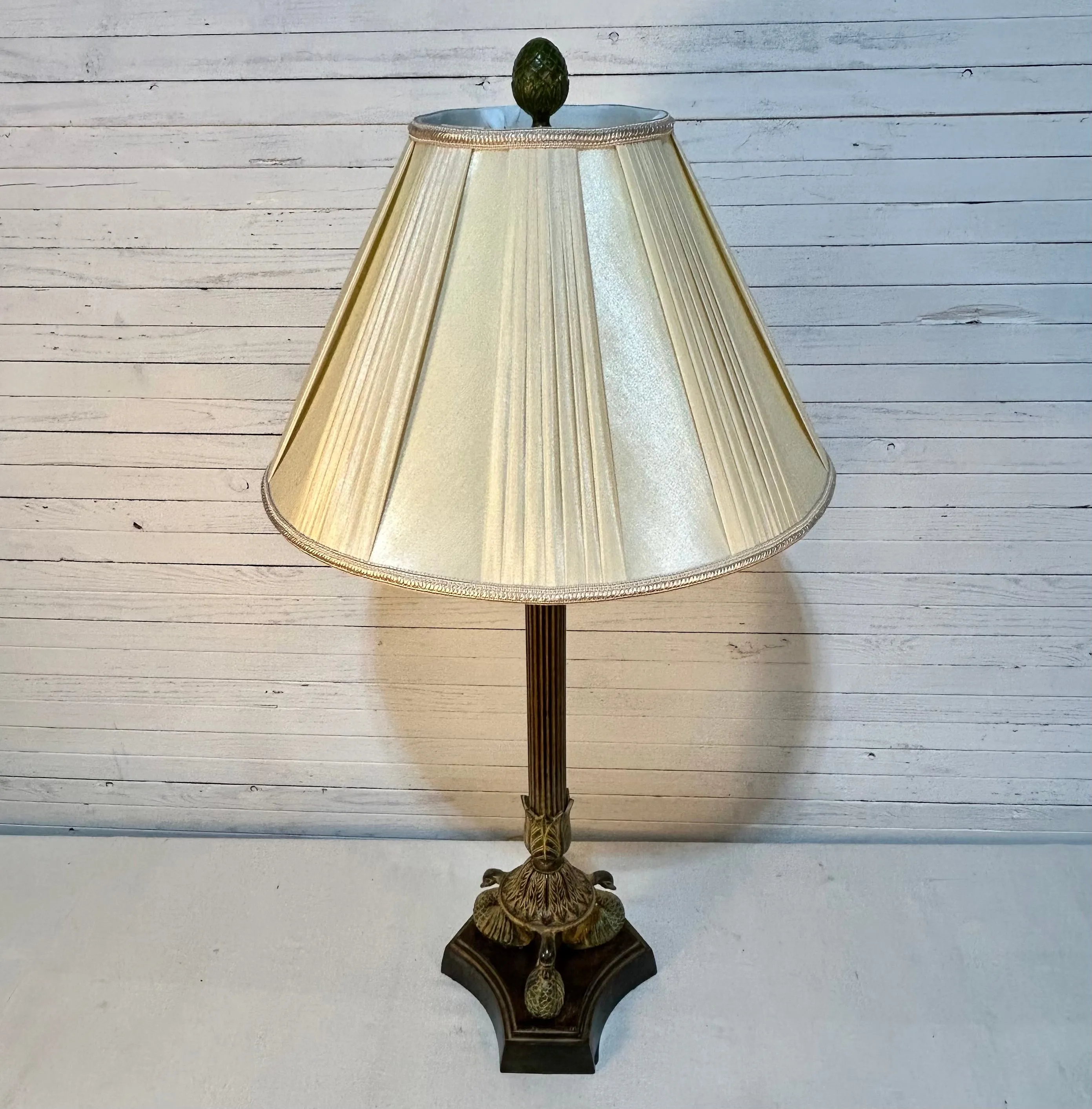 Bradburn Gallery Table Lamp, Metal Three Swans Base, Pleated Ivory Shade