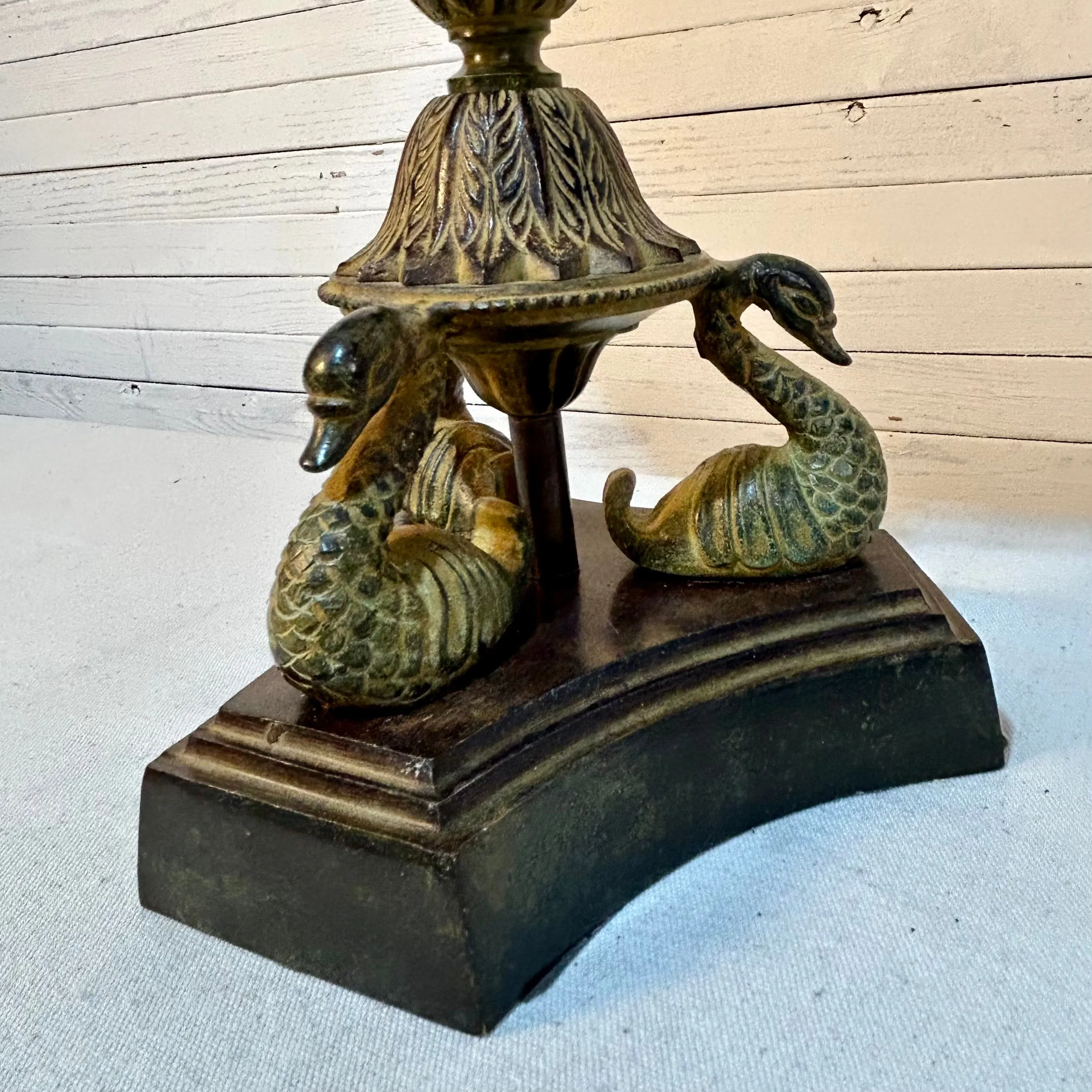Bradburn Gallery Table Lamp, Metal Three Swans Base, Pleated Ivory Shade