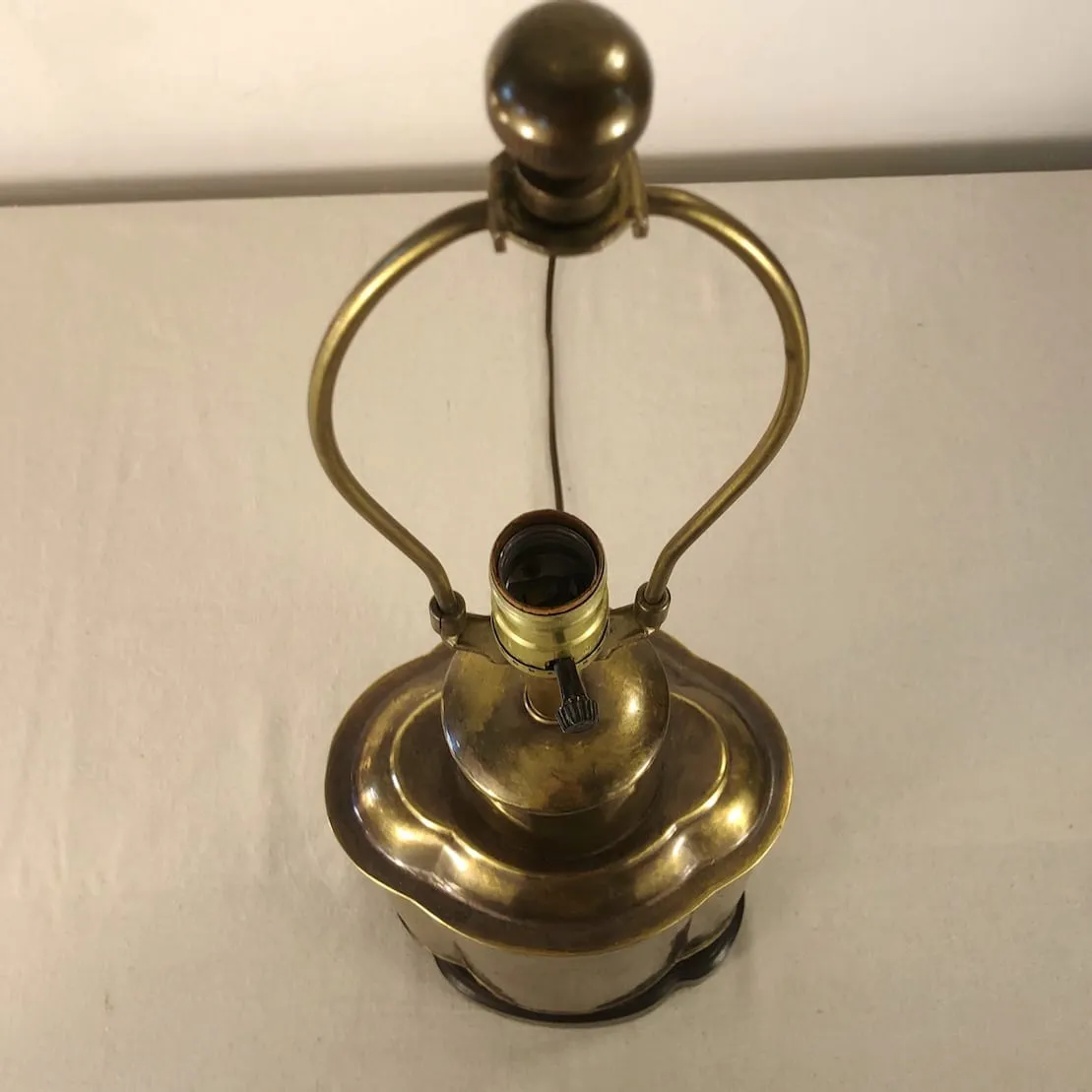Brass, Etched Table Lamp, Wood Base, Asian Design