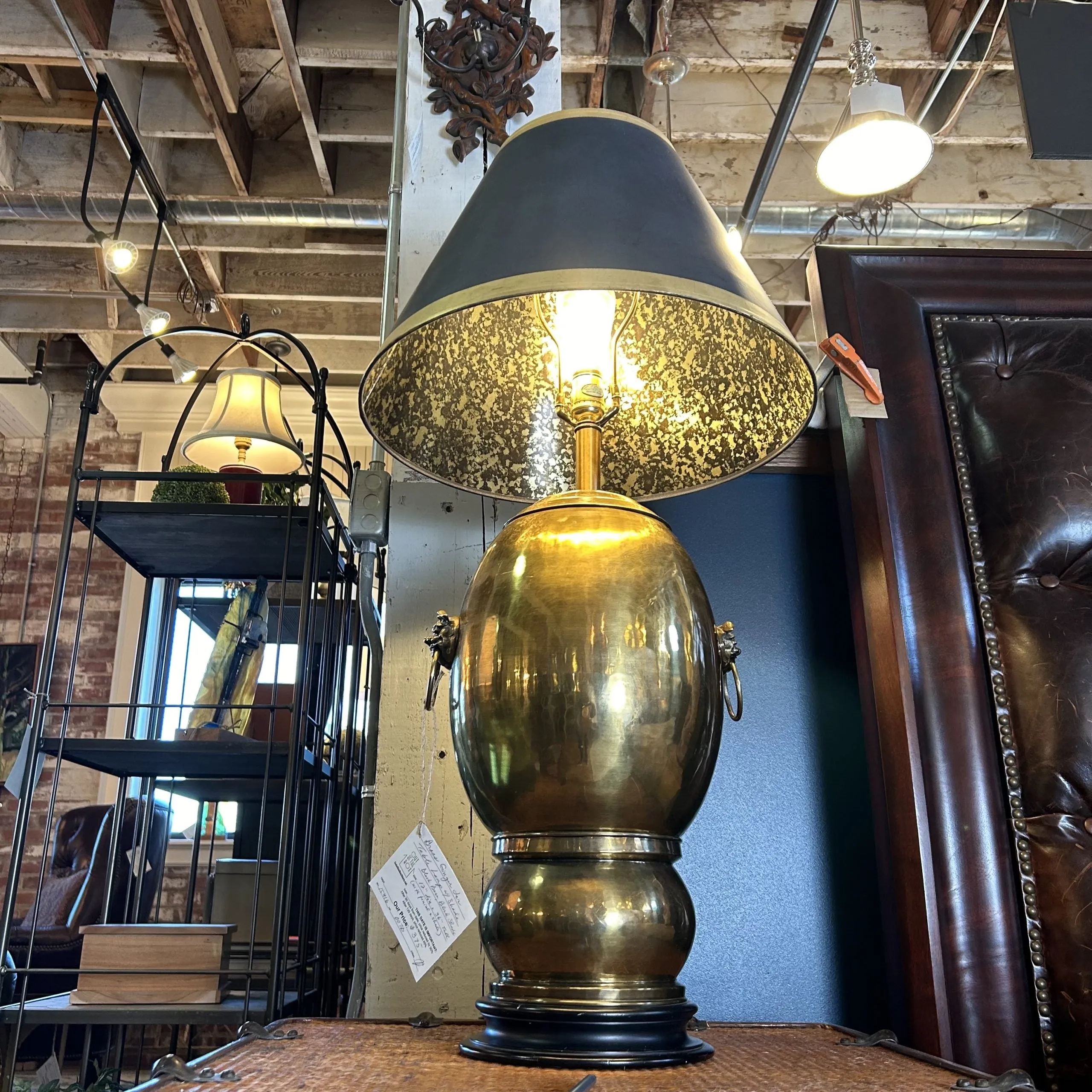 Brass Table Lamp, Hand Hammered, Ginger Jar Shape