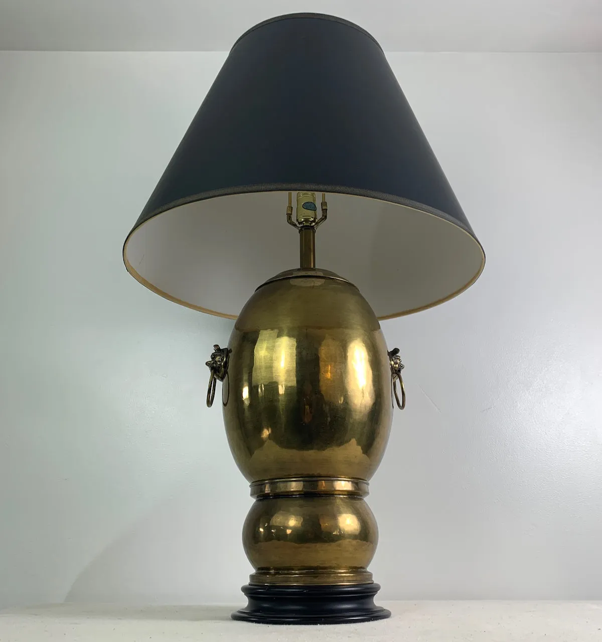 Brass Table Lamp, Hand Hammered, Ginger Jar Shape