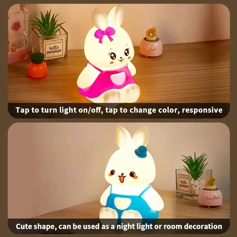 Cute Bunny Touch Silicon 3D Lamp - 7 Colours (Select From Drop Down Menu)