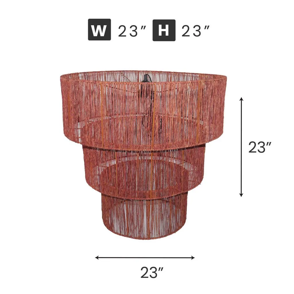 Elegant Black 3-Tier Pendant Light With Natural Jute Weaving,Flora Seagrass Collection [Large Size]