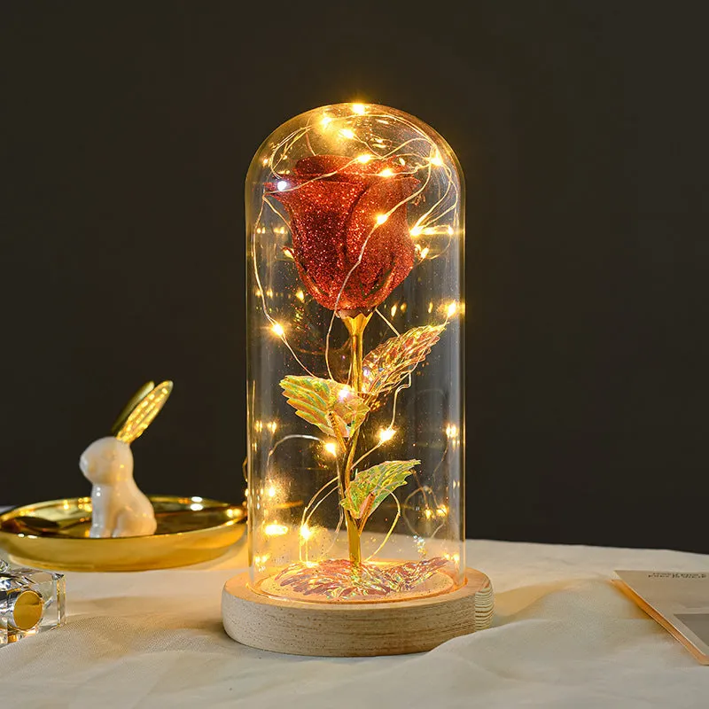 Eternal Rose Flowers LED Light In Glass Cover Day Wedding Decoration Valentines Gift Mother Day Gift