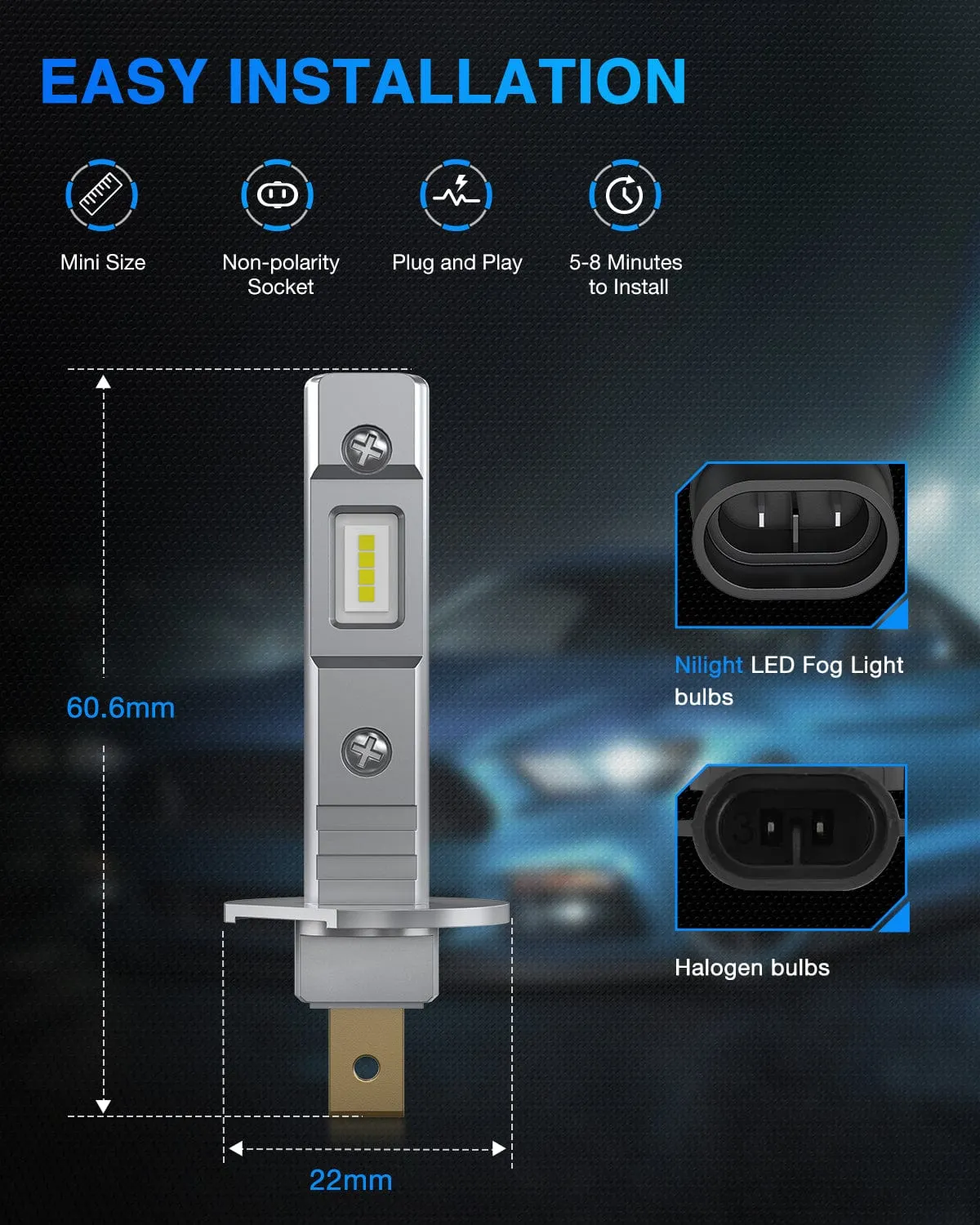 H1 Xenon LED Fog Light Bulbs EF2 Series 6000K | 2 BULBS