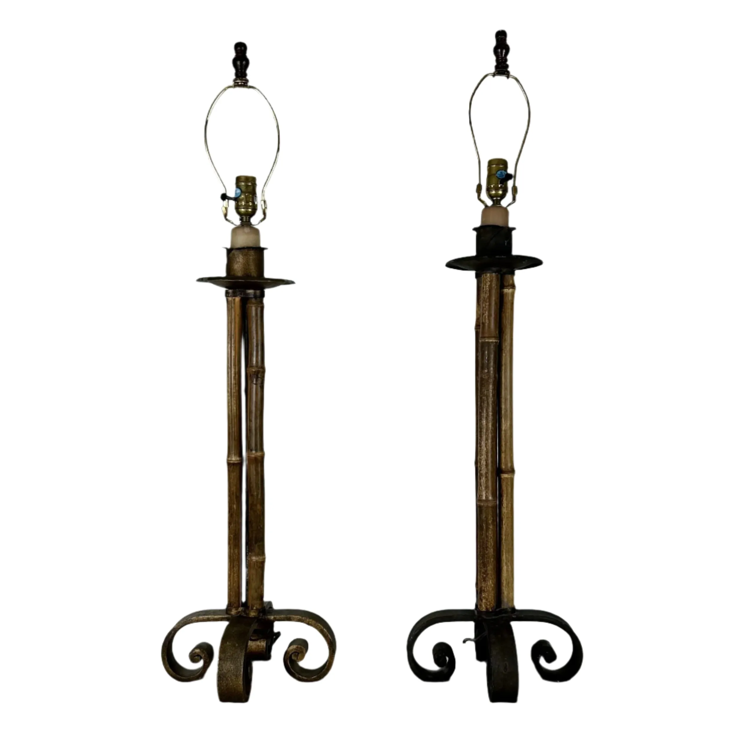 Laura Lee Table Lamp, 3 Pole Madison Bamboo, Pair