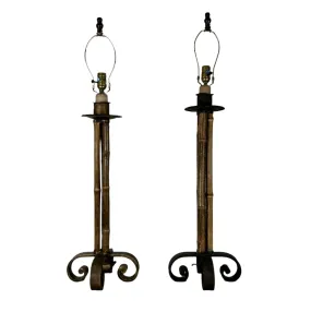 Laura Lee Table Lamp, 3 Pole Madison Bamboo, Pair