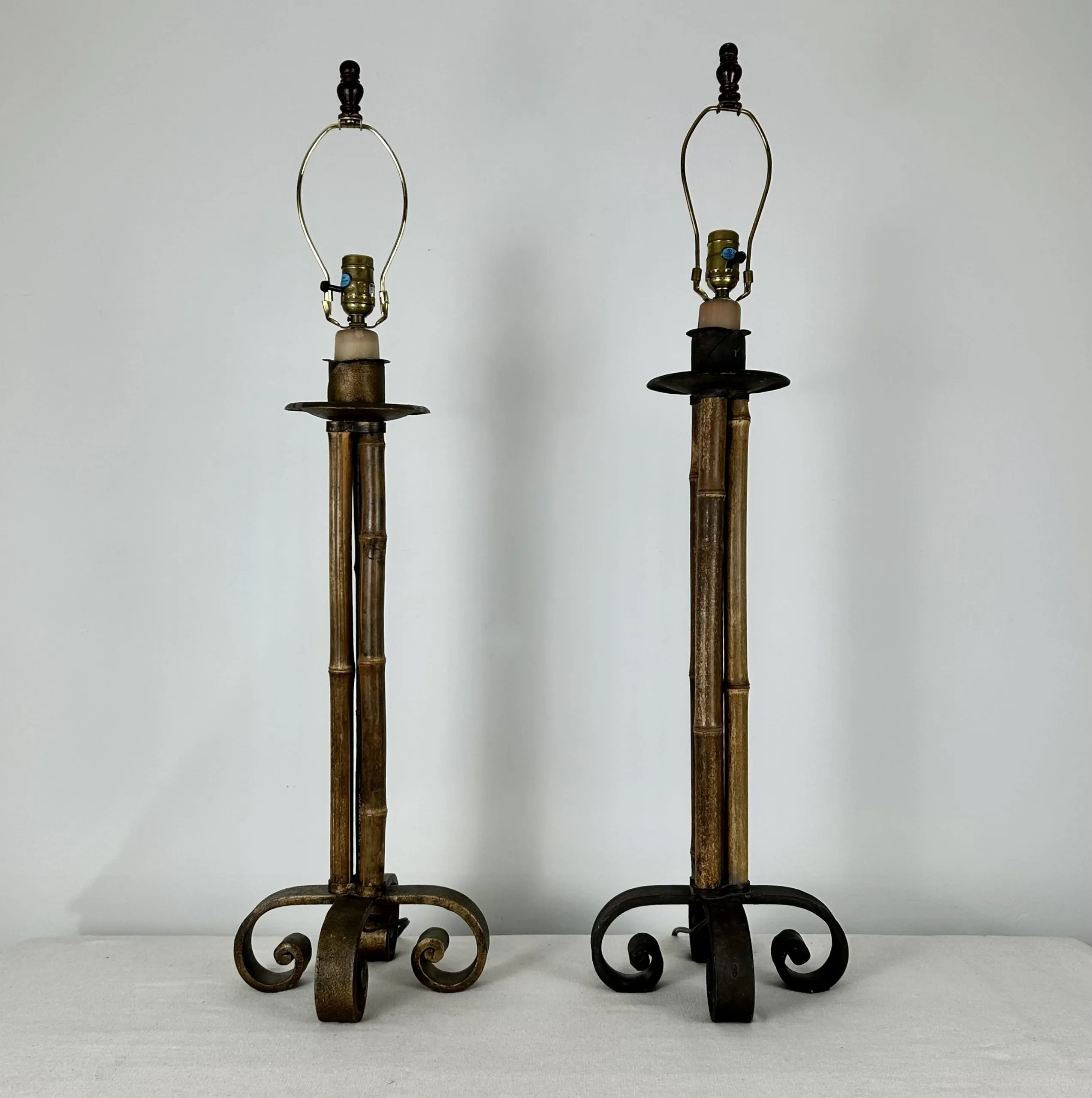 Laura Lee Table Lamp, 3 Pole Madison Bamboo, Pair