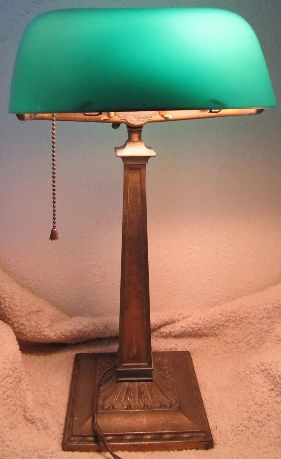 Original Antique Emeralite Bankers Desk Lamp / Emerald Glass Shade