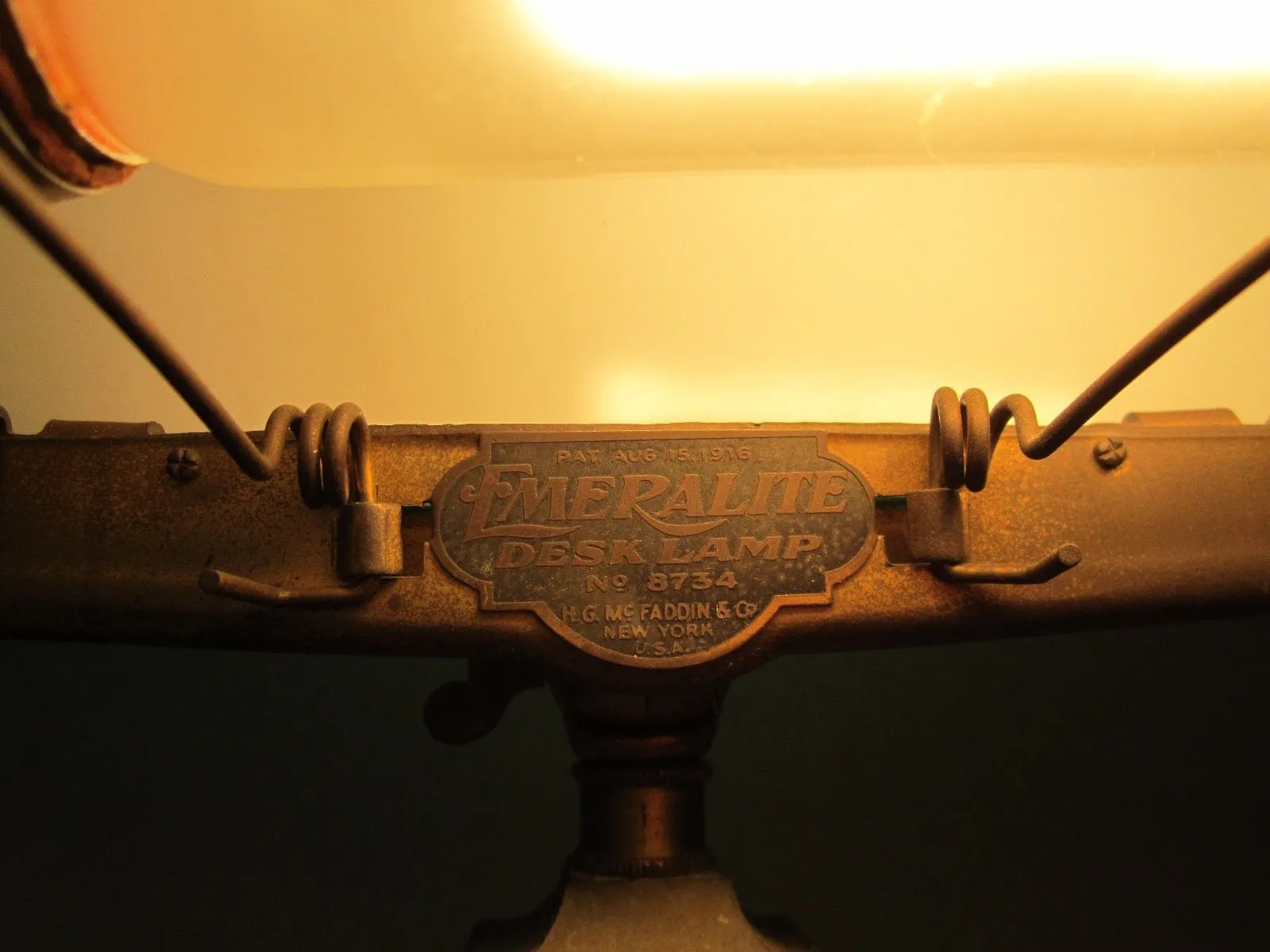 Original Antique Emeralite Bankers Desk Lamp / Emerald Glass Shade