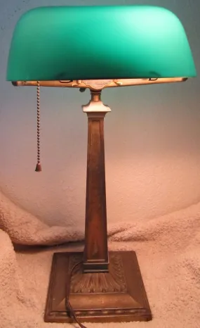 Original Antique Emeralite Bankers Desk Lamp / Emerald Glass Shade