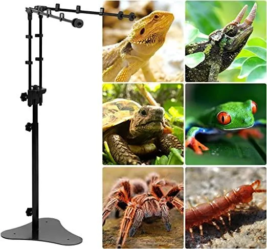 REPTI ZOO Reptile Dual Lamp Stand Adjustable Bracket Metal Support for Reptile Glass Terrarium