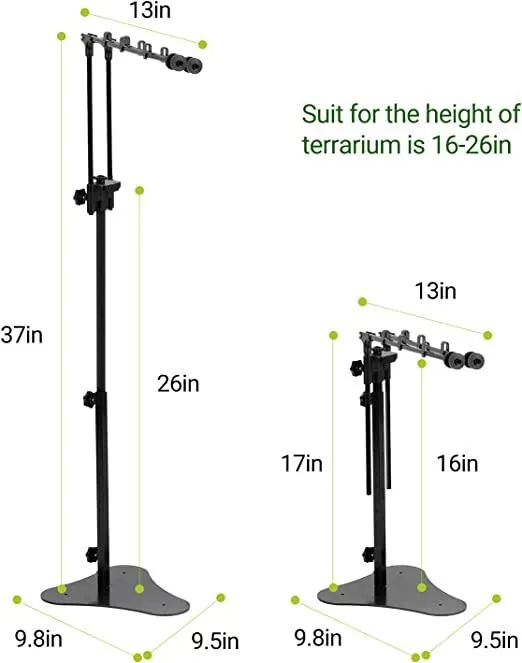 REPTI ZOO Reptile Dual Lamp Stand Adjustable Bracket Metal Support for Reptile Glass Terrarium