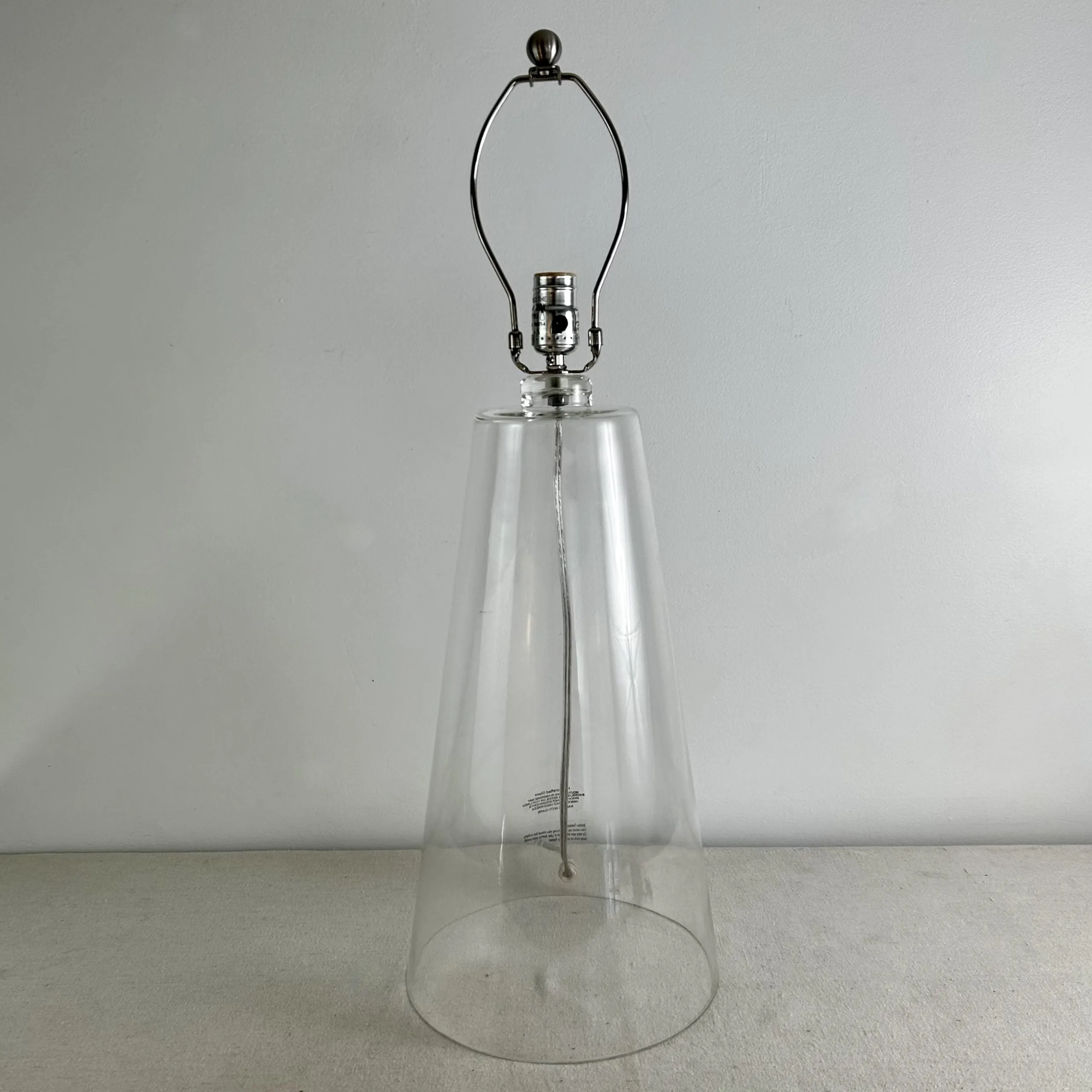 Table Lamp Handblown Glass Lamp, Clear, Cone Shape