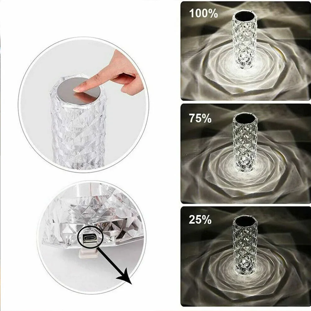 US 1-2 Pack LED Crystal Lamp Rose DiamondTouch Atmosphere Night Light for Bar